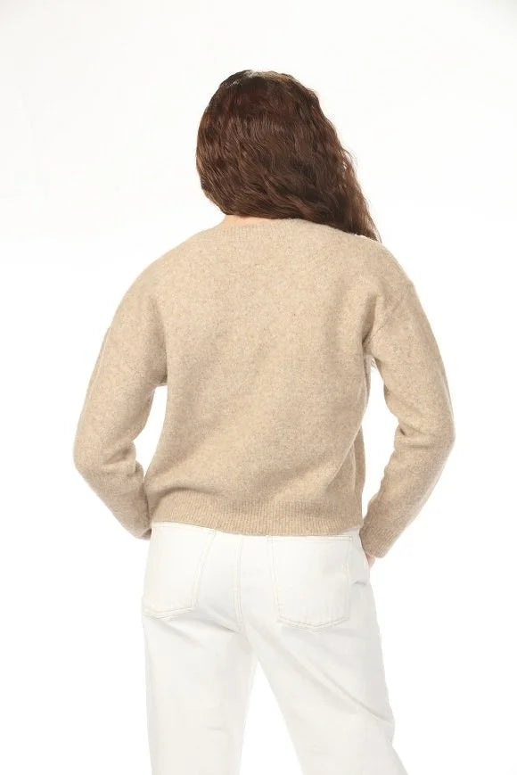 Luna Floral Applique V-Neck Sweater - Khaki