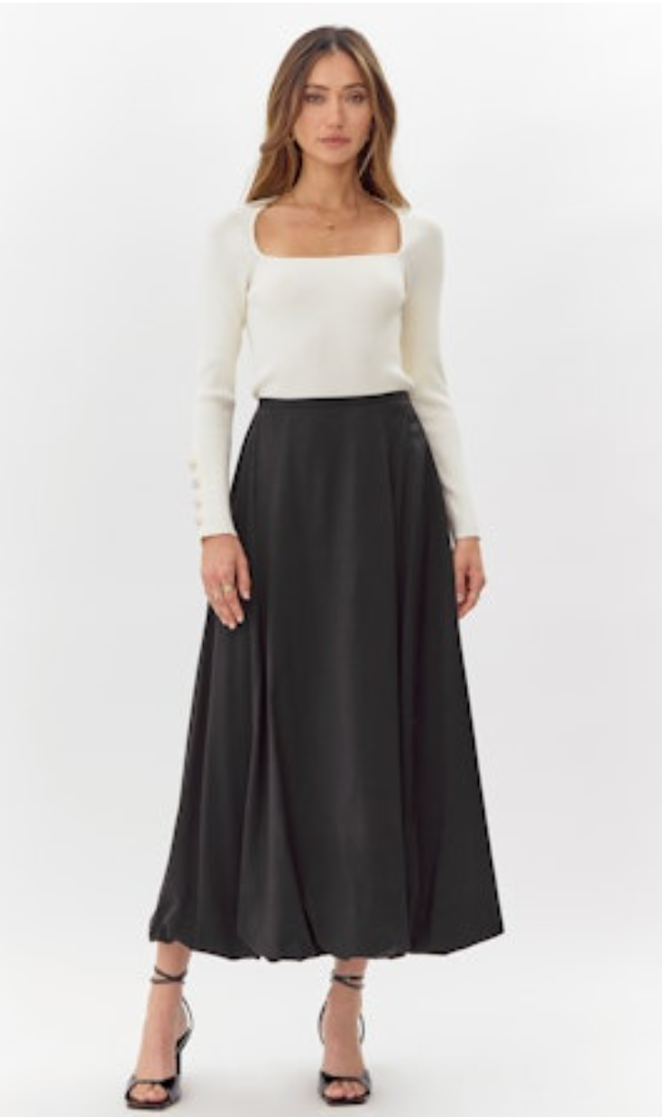 Bea Ribbed Button Cuff Knit Top - Ivory