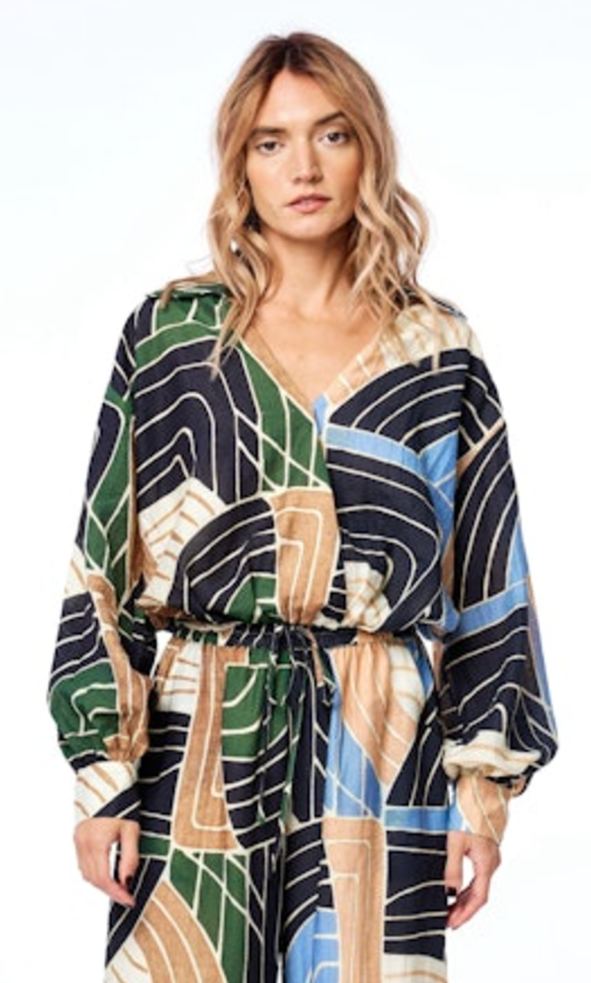 Emarae Split Print Top - Green