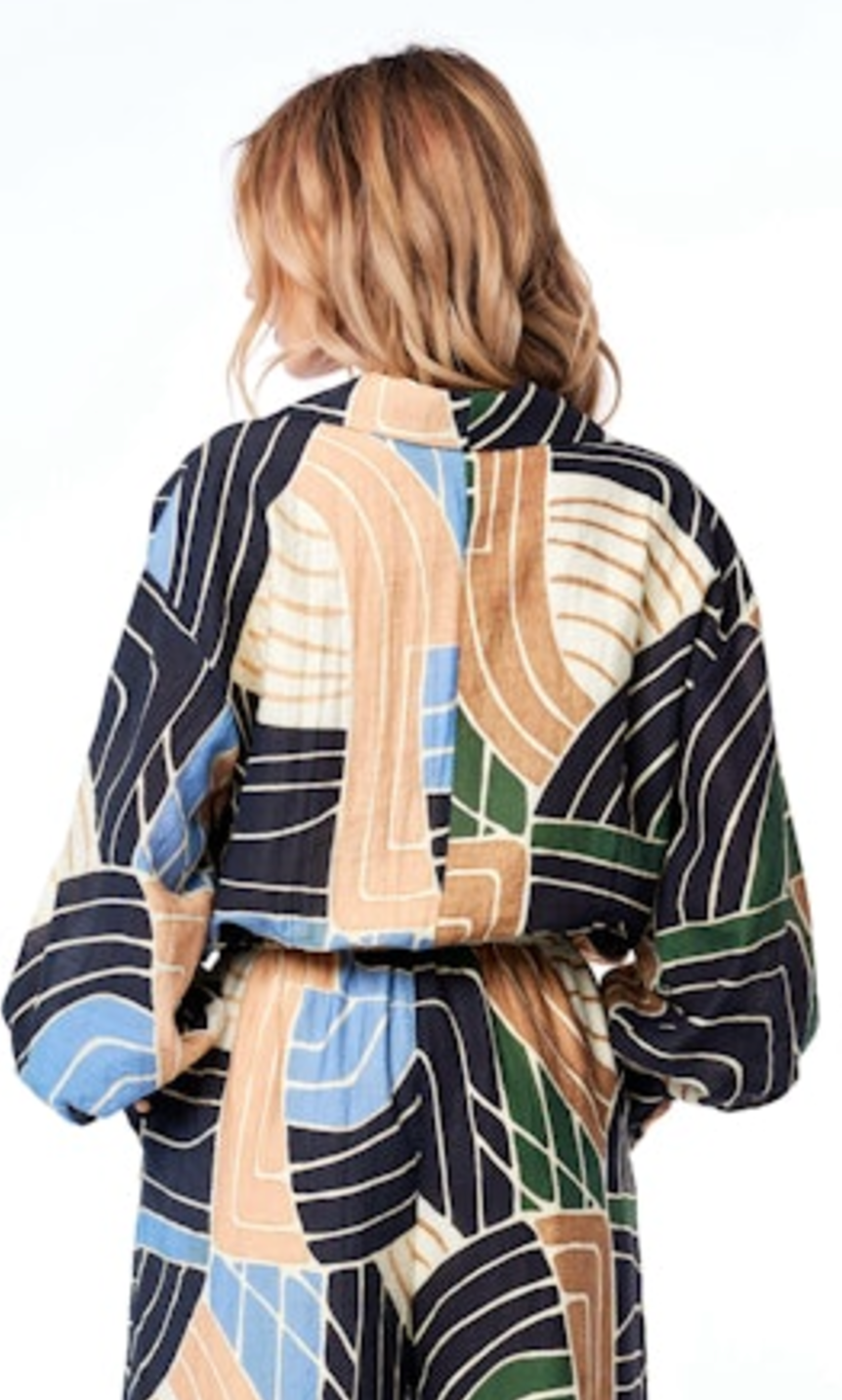 Emarae Split Print Top - Green