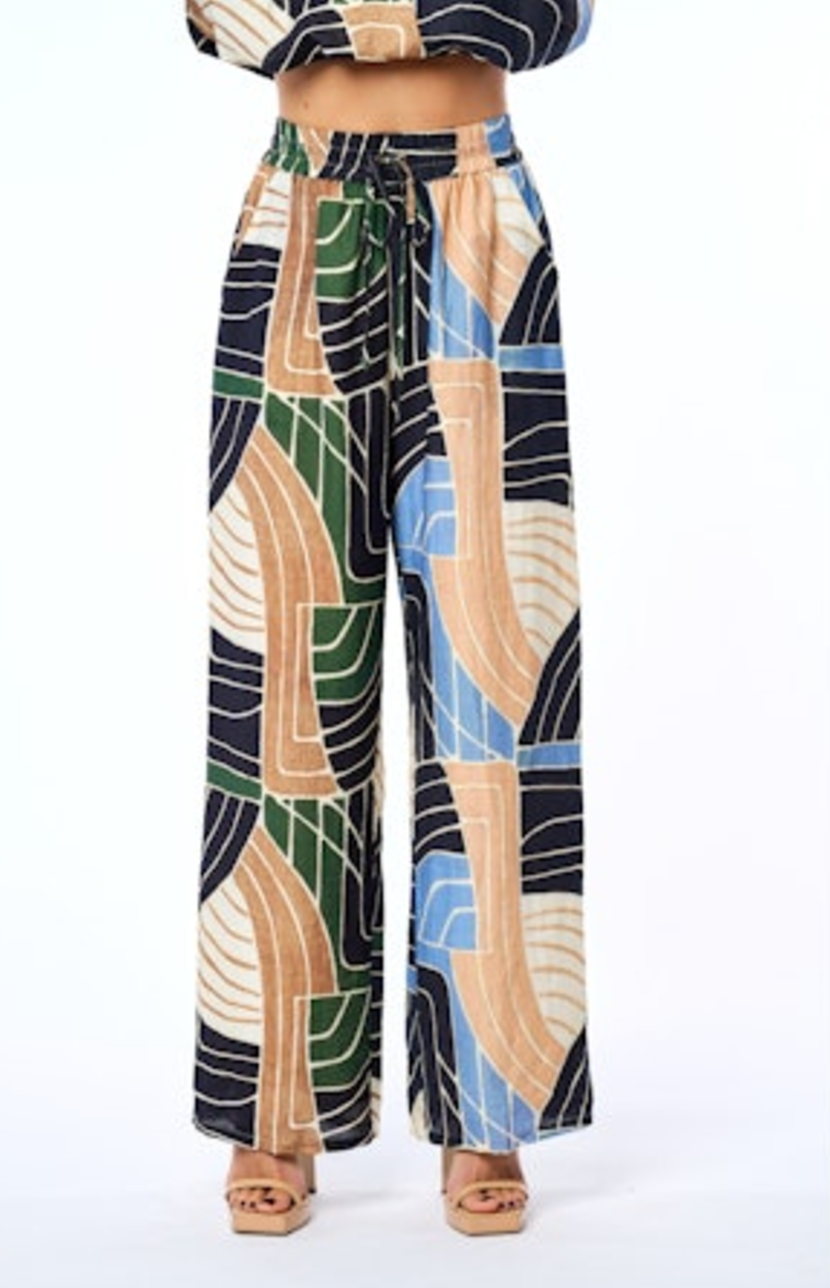 Gina Printed Drawstring Pant - Green