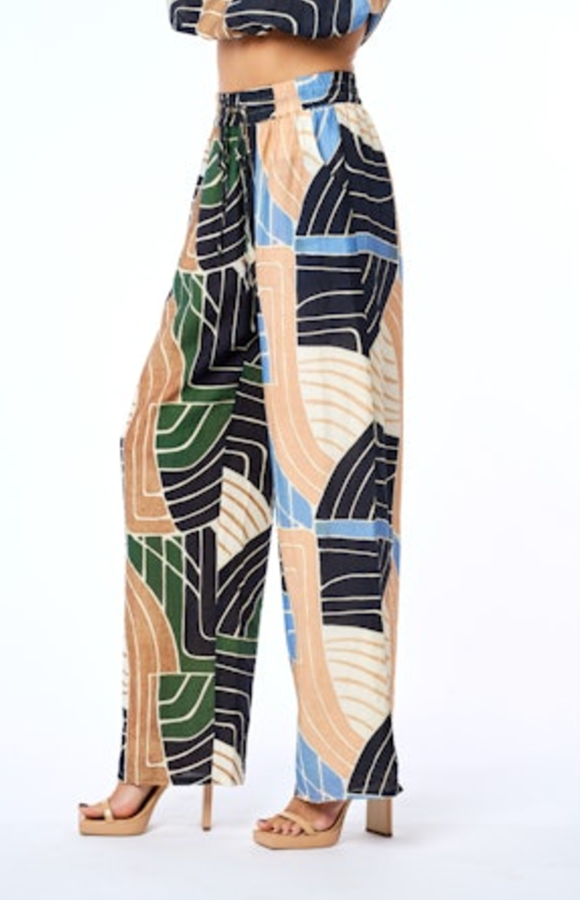 Gina Printed Drawstring Pant - Green