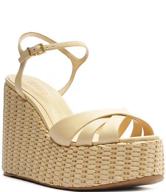Schutz Keefa Leather Wedge Platform Sandal - Natural Nibs