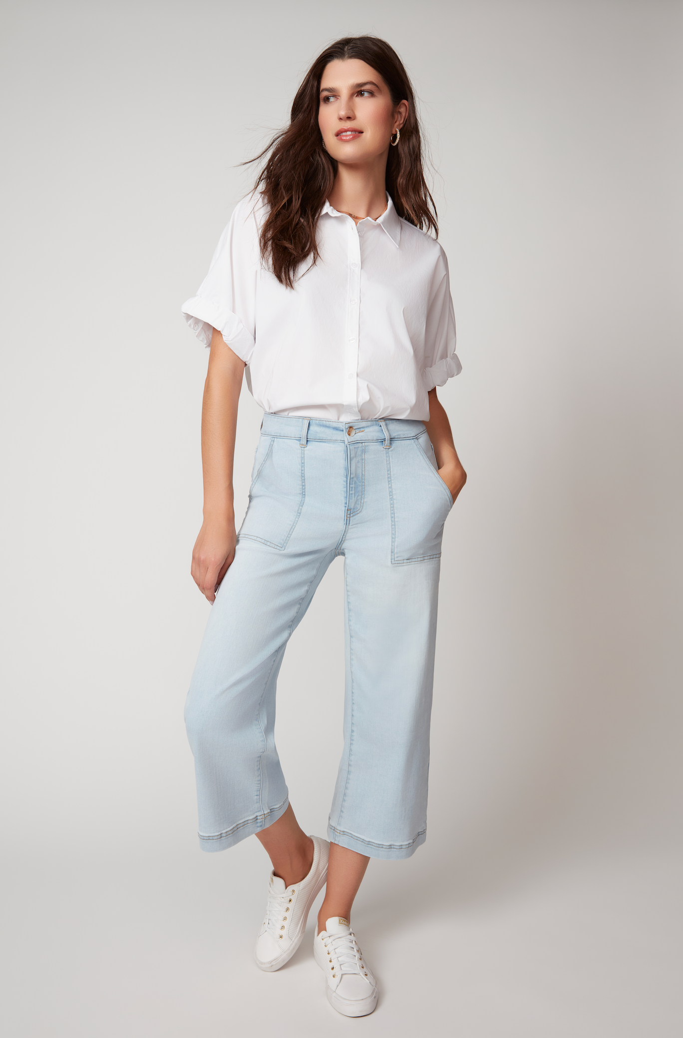 Crisp Classic Hem Sleeve Shirt - White