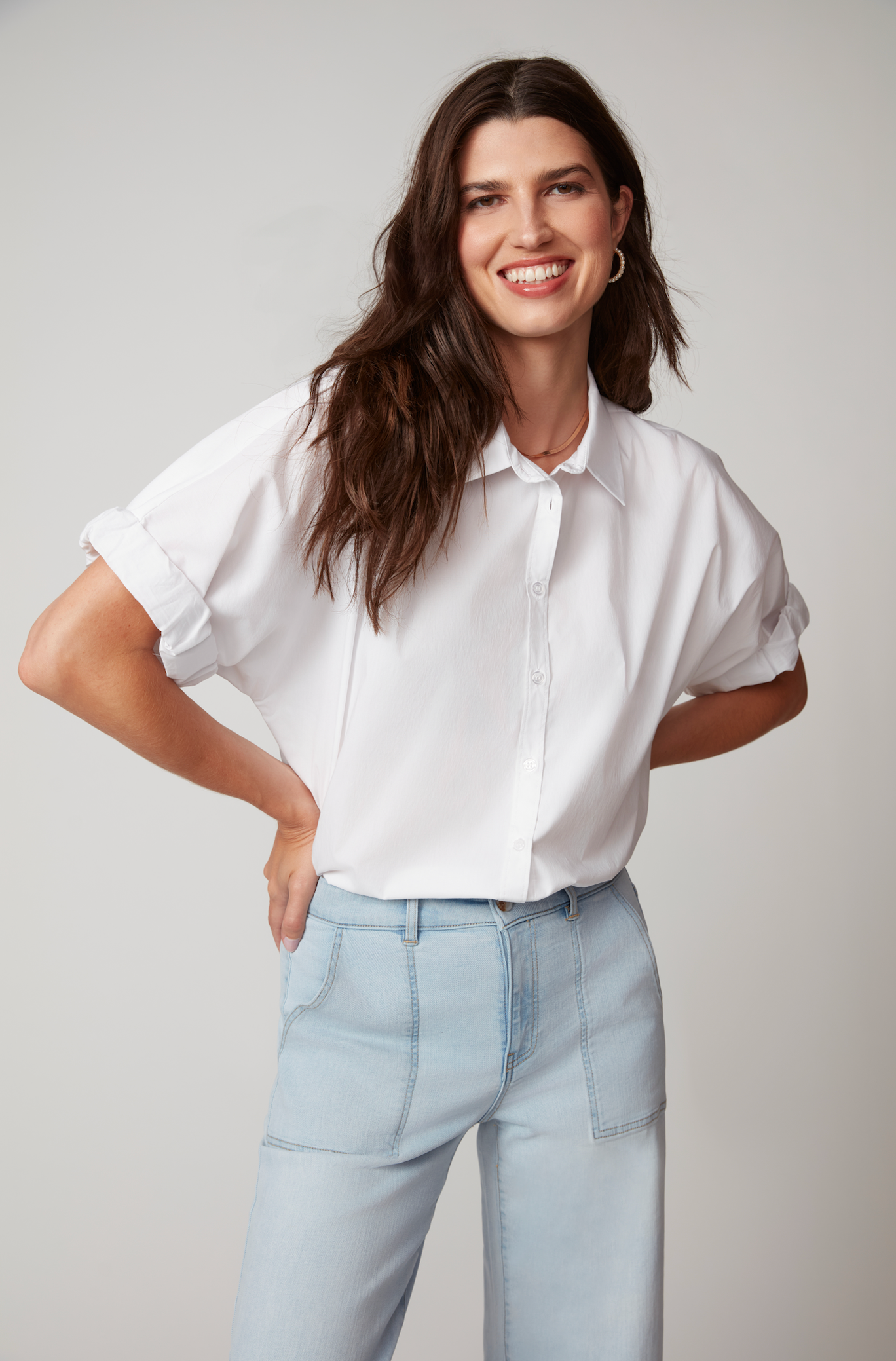 Crisp Classic Hem Sleeve Shirt - White