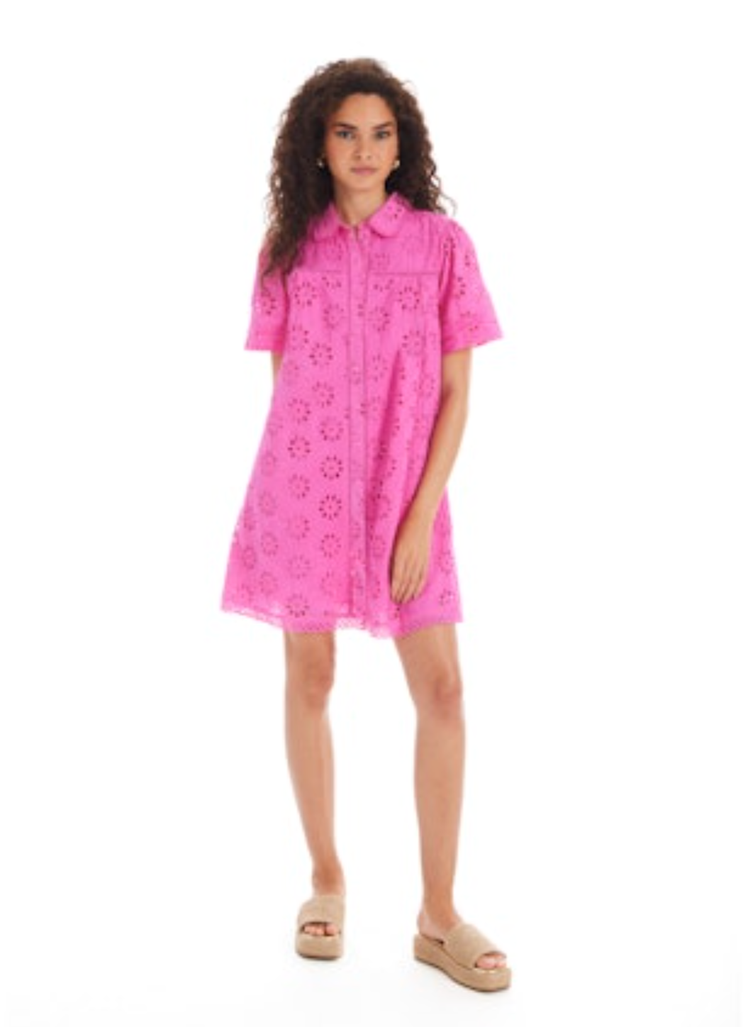 Eliana Eyelet Dress - Hot Pink