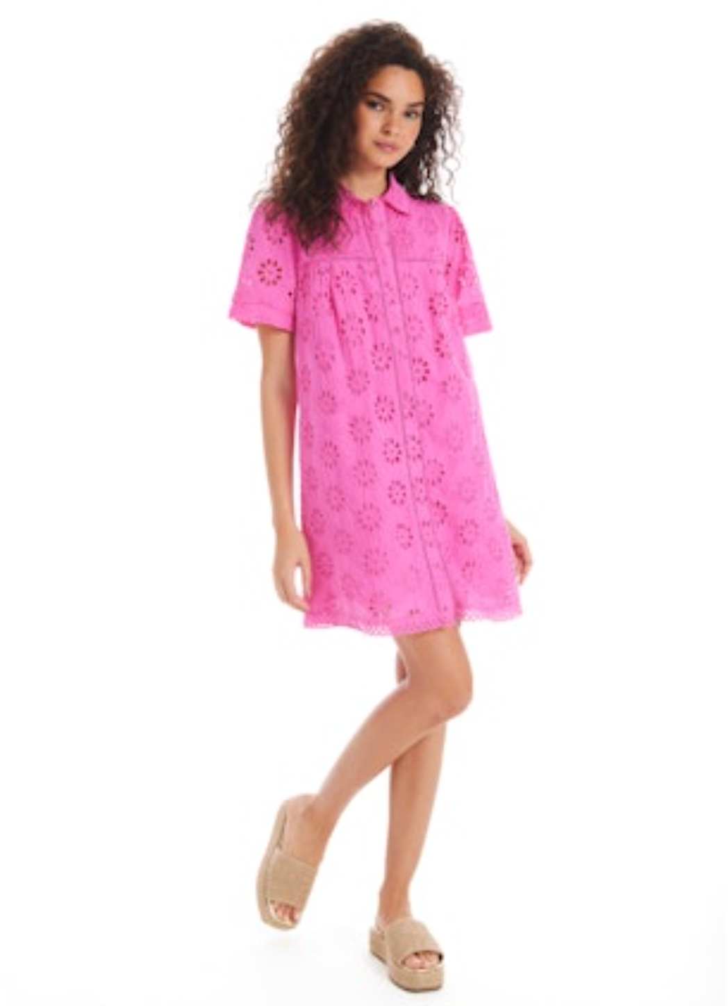 Eliana Eyelet Dress - Hot Pink