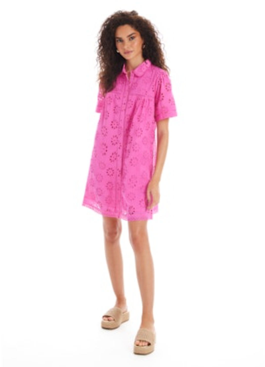 Eliana Eyelet Dress - Hot Pink