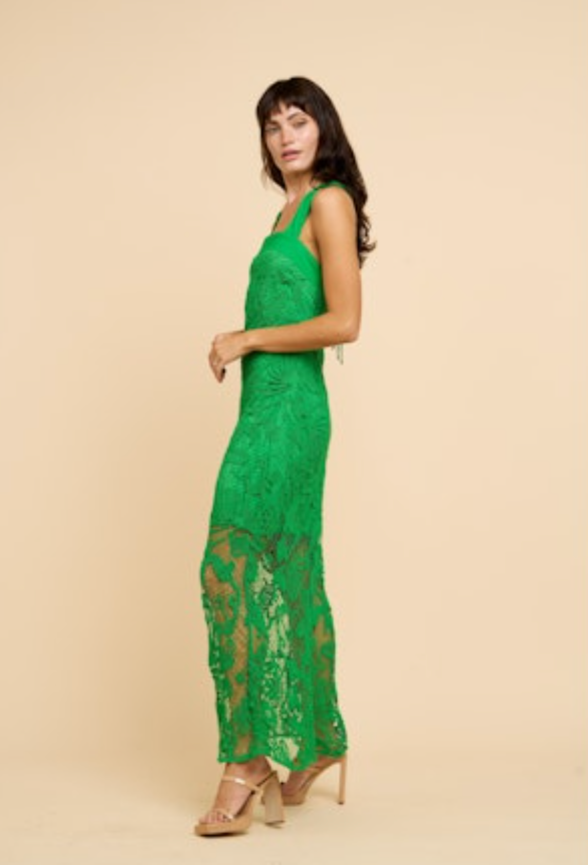 Krystina Aquatic Crochet Maxi Column Dress - Green