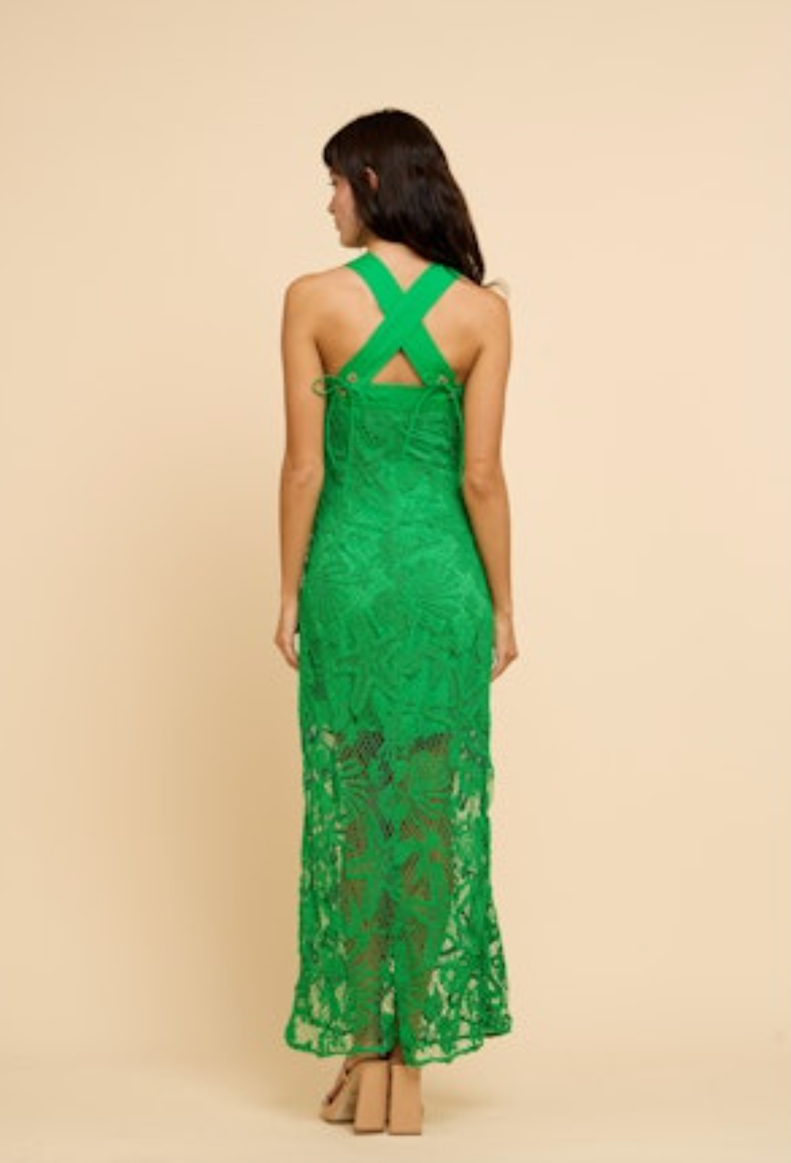 Krystina Aquatic Crochet Maxi Column Dress - Green