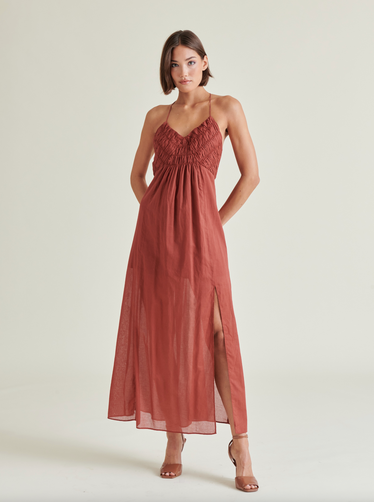 Brianna Dress - Dusty Brick Red