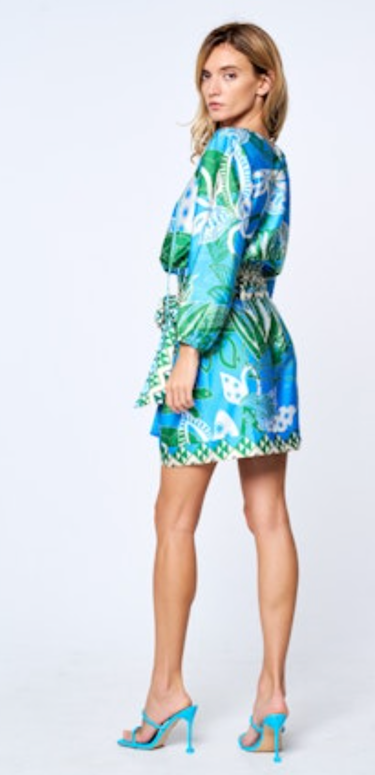 Jenisha Turtle Printed Wrap Mini Skirt - Blue