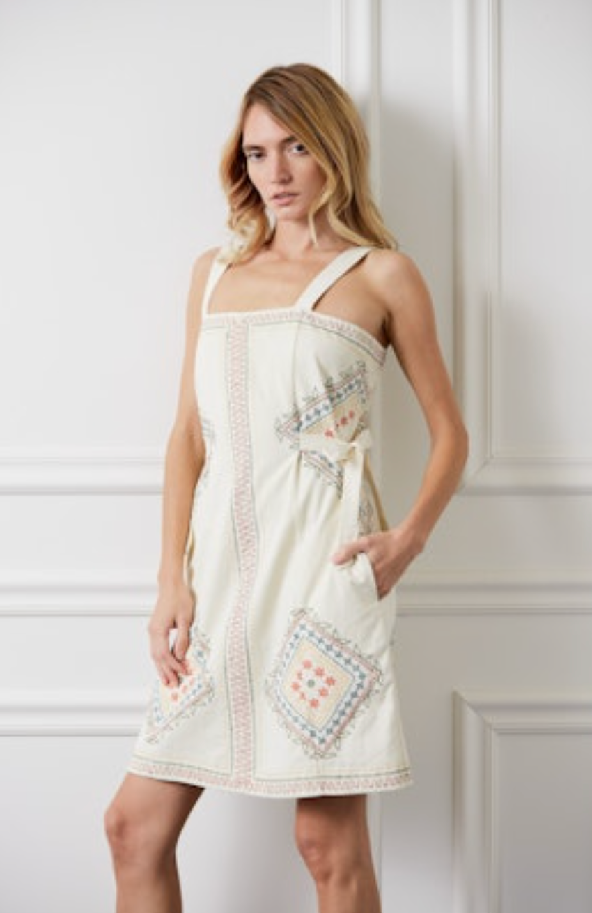 Wrenna Embroidered Strappy Mini Dress - Cream Multi