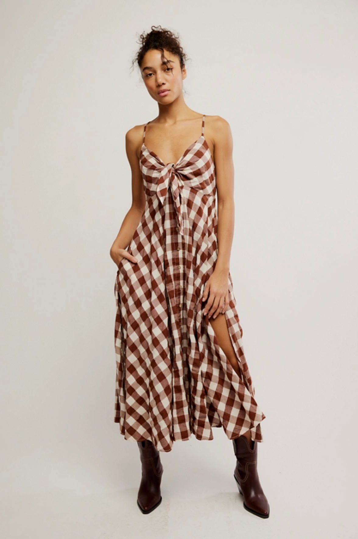 Free People Via Midi Dress - Brown Combo Everly
