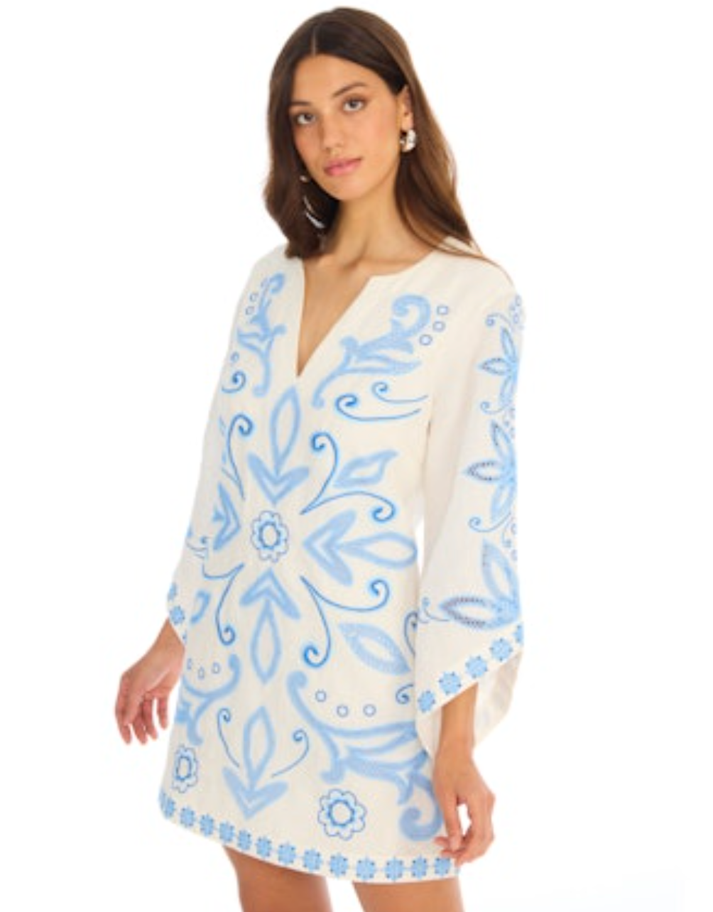 Embroidered Alina Dress - Blue/White