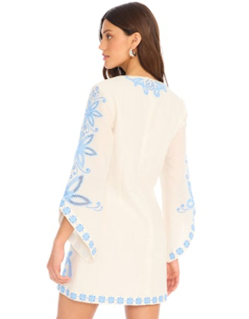Embroidered Alina Dress - Blue/White