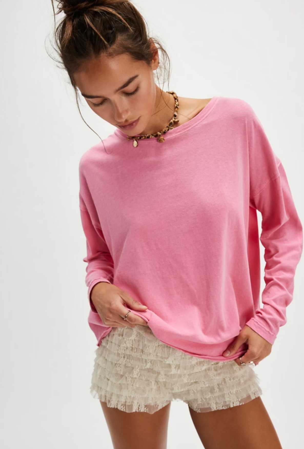 Free People Nina Long-Sleeve Tee Shirt - Rose Sienna