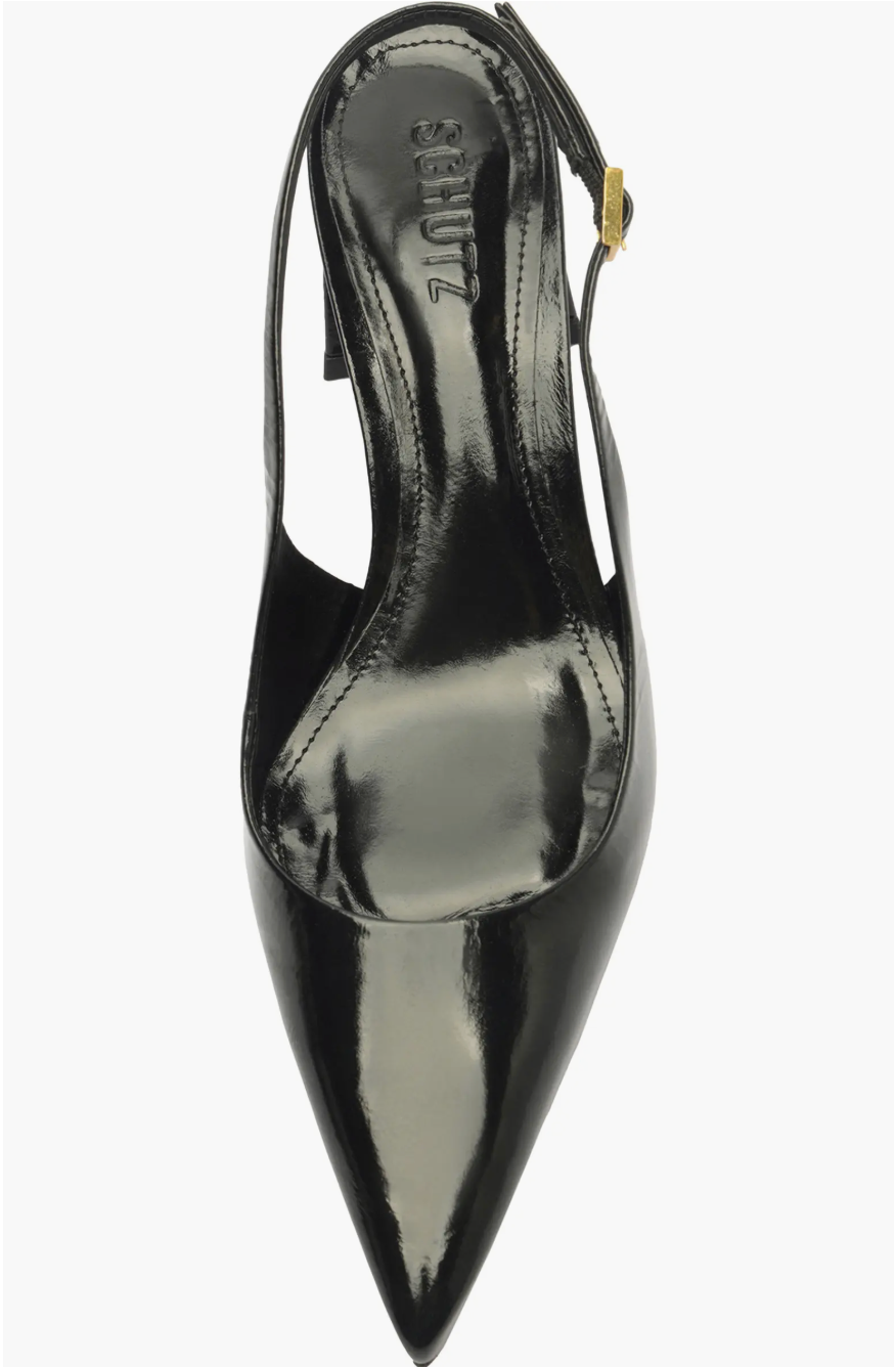 Schutz Rhonda Mid Slingback Pointed Toe Heel - Black