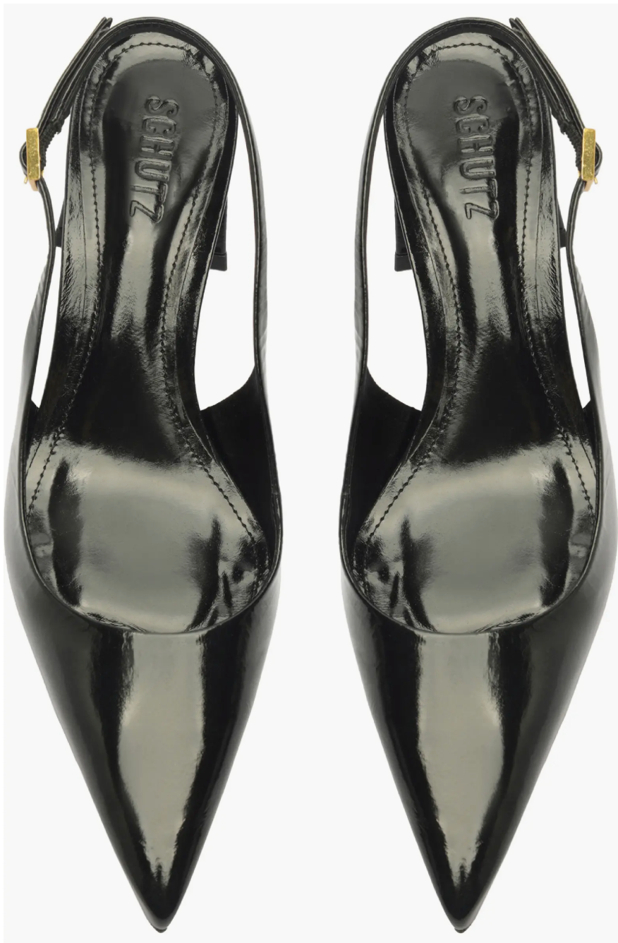 Schutz Rhonda Mid Slingback Pointed Toe Heel - Black