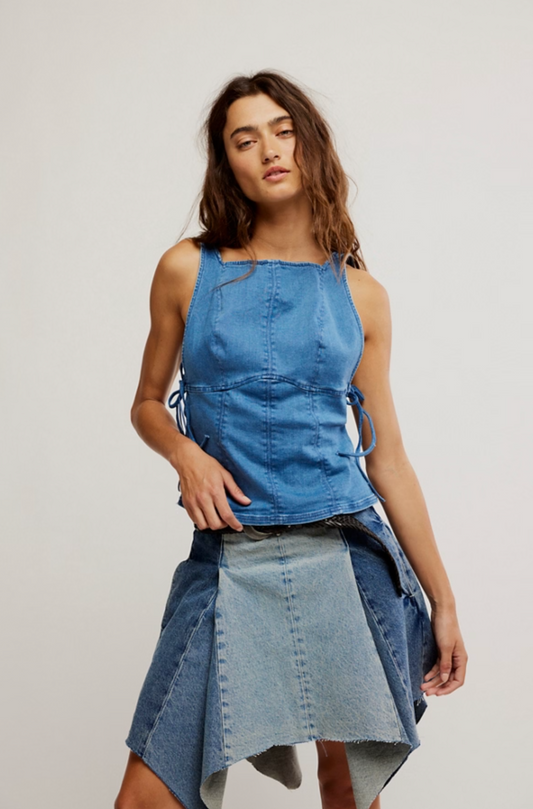 Free People Not My Fault Corset Top - Denim Baby Blue