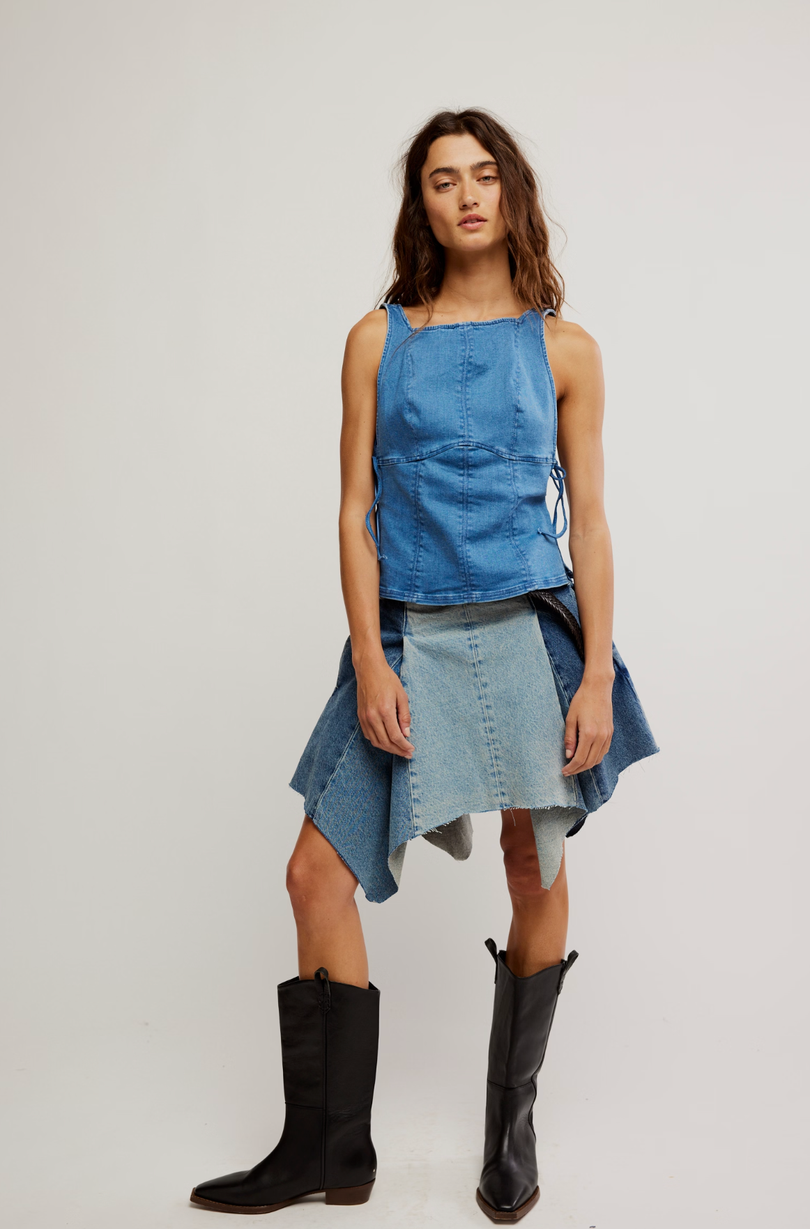 Free People Not My Fault Corset Top - Denim Baby Blue