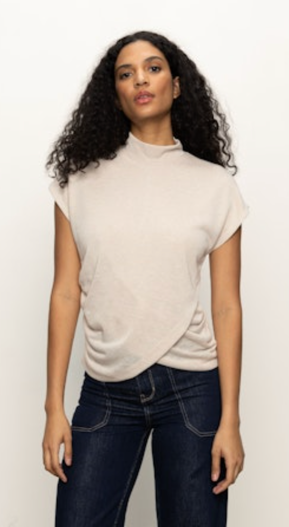 Draped Sleeveless Mockneck Top - Mother of Pearl