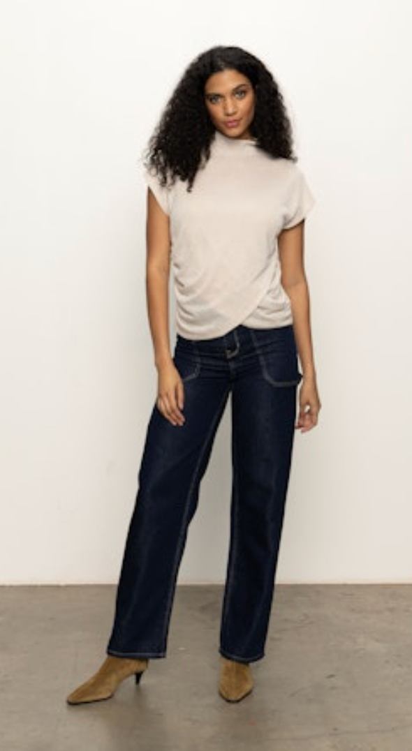 Draped Sleeveless Mockneck Top - Mother of Pearl