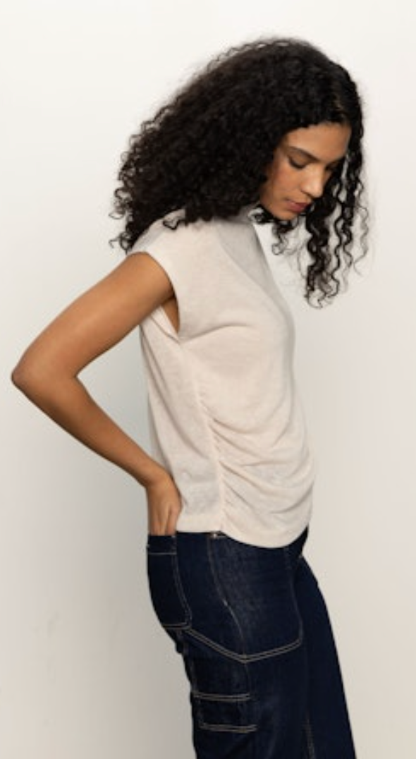 Draped Sleeveless Mockneck Top - Mother of Pearl