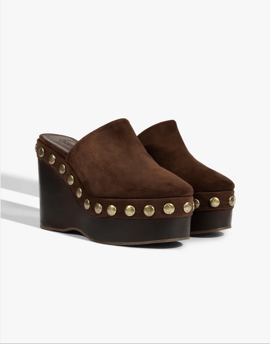 Schutz Sierra Studs Suede Pump Shoe - Root Brown