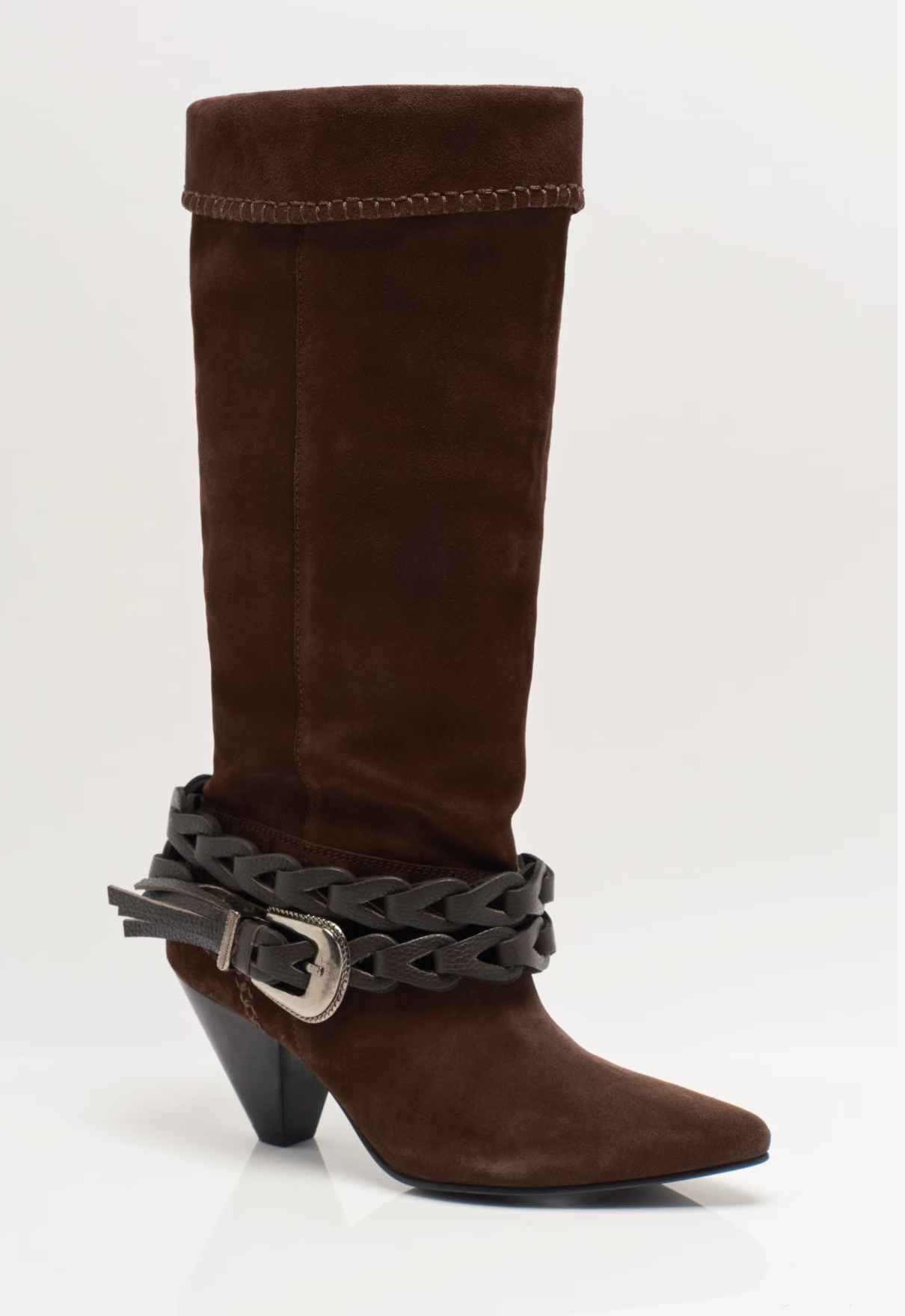 Free People Bridget Belt Slouch Boots - Chocolate Suede/Leather