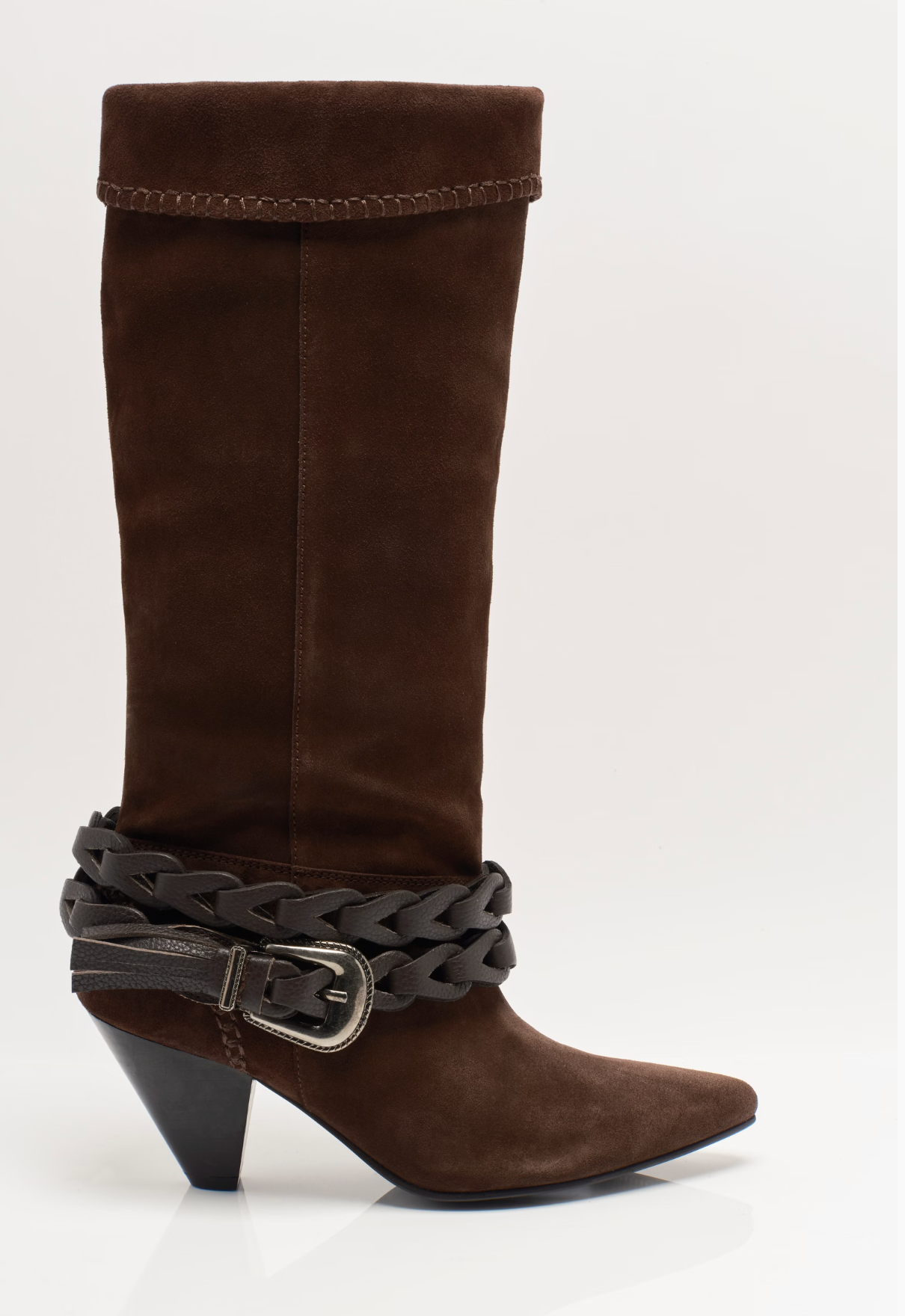 Free People Bridget Belt Slouch Boots - Chocolate Suede/Leather