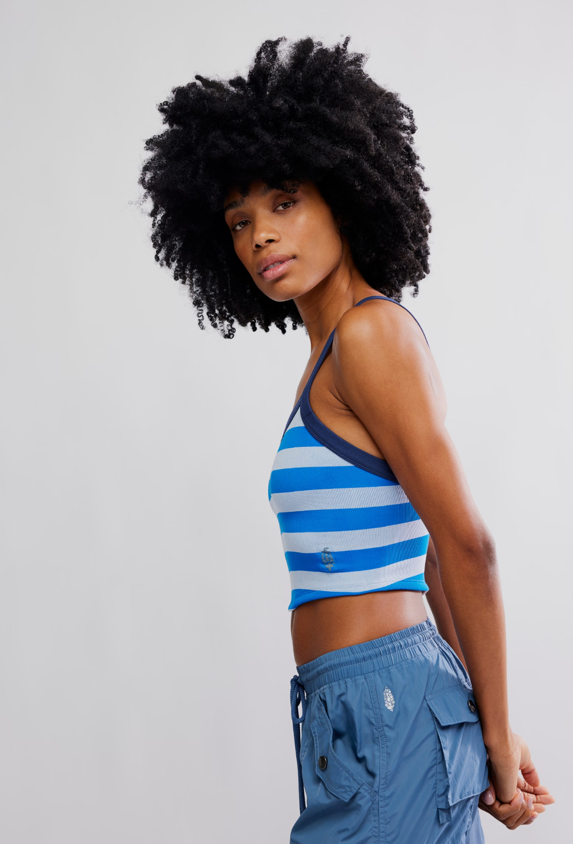 Free People All Clear Striped Cami Top - Light Cobalt Combo
