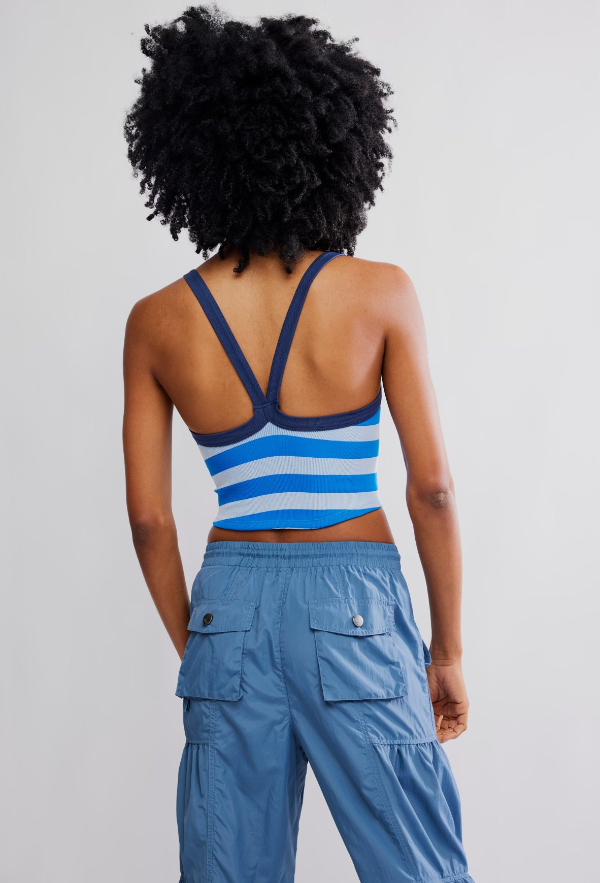 Free People All Clear Striped Cami Top - Light Cobalt Combo