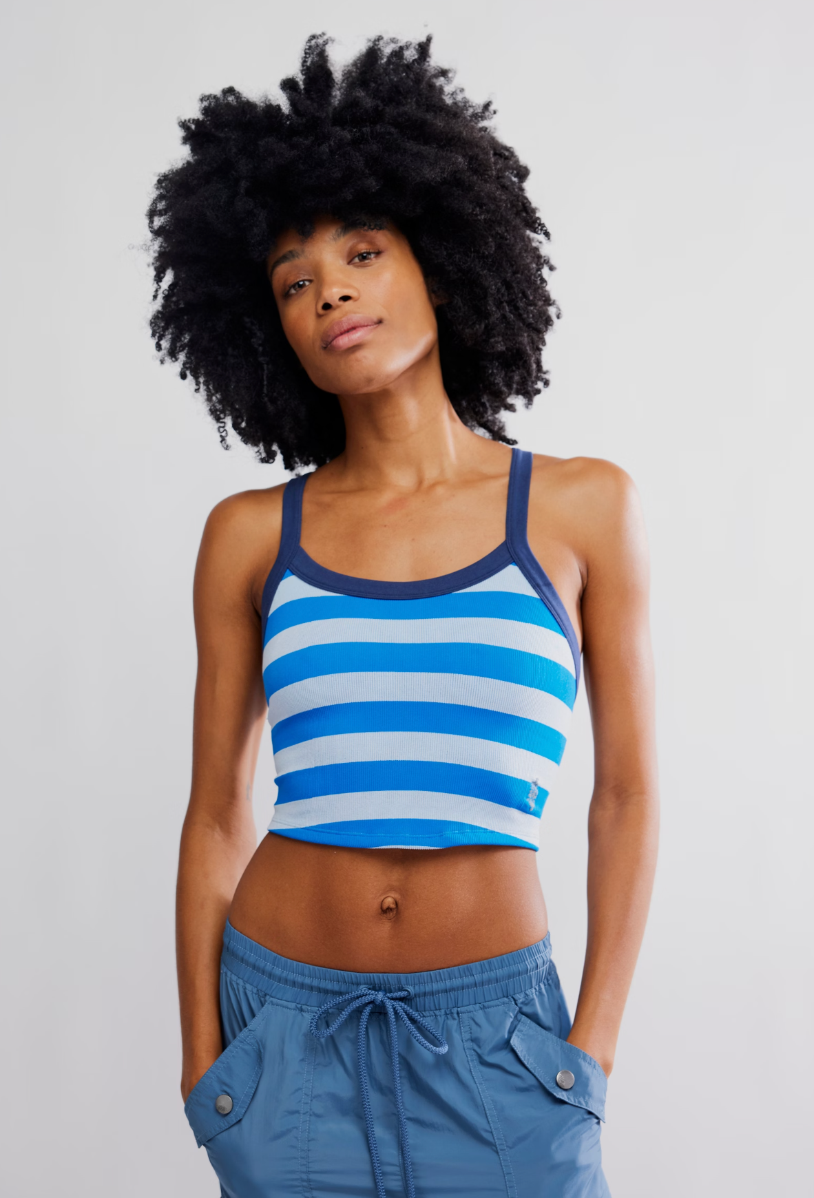 Free People All Clear Striped Cami Top - Light Cobalt Combo