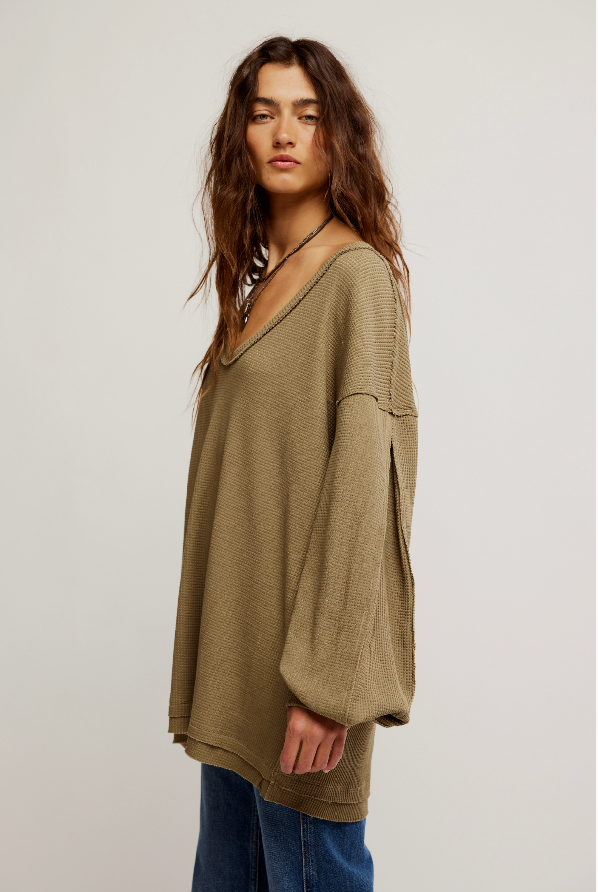 Free People Coast 2 Coast Thermal Top - Gothic Olive Cross Dye