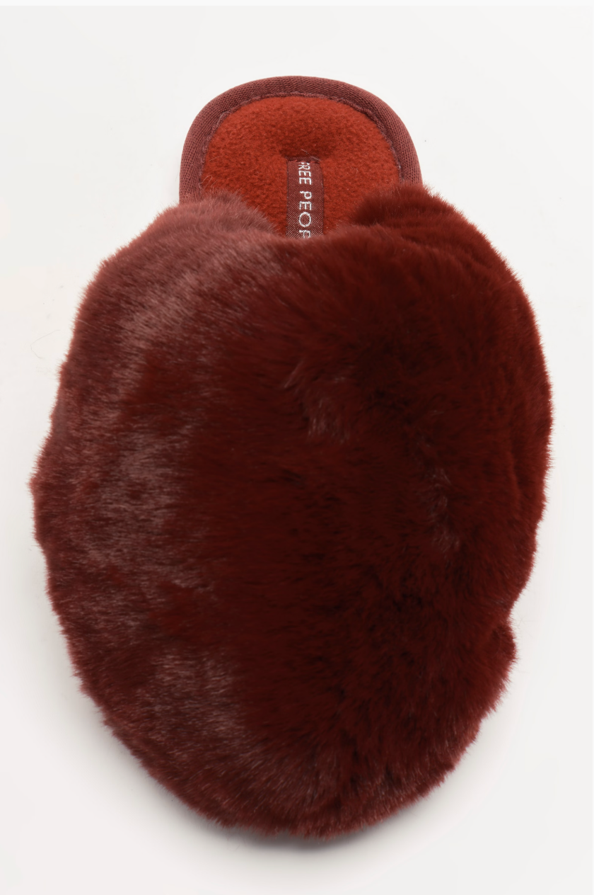 Free People Snowball Slippers - Cabernet Faux Fur