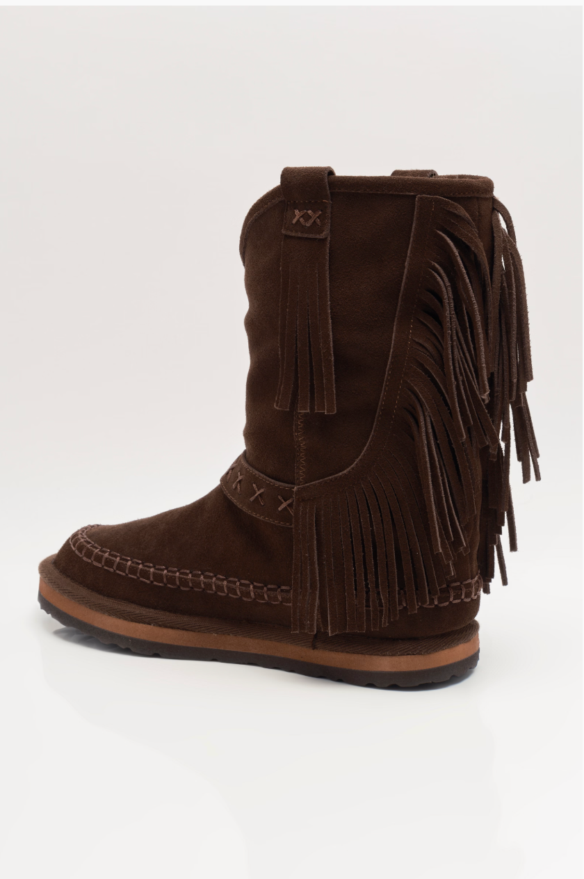 Free People Faye Fringe Pull On Boots - Chocolate Suede