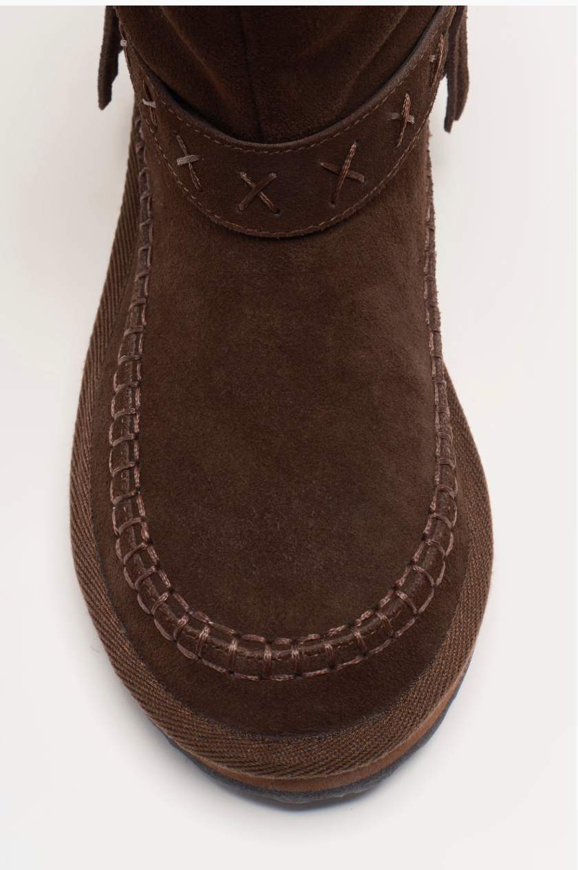 Free People Faye Fringe Pull On Boots - Chocolate Suede