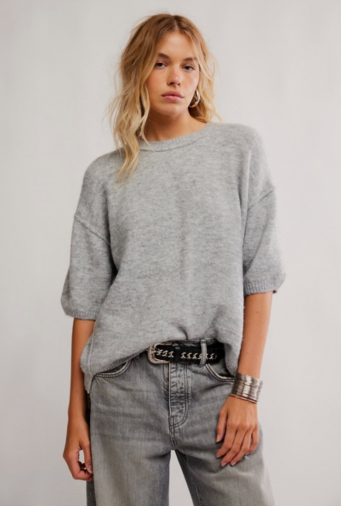 Free People Margot Sweater Tee Shirt - Heather Grey