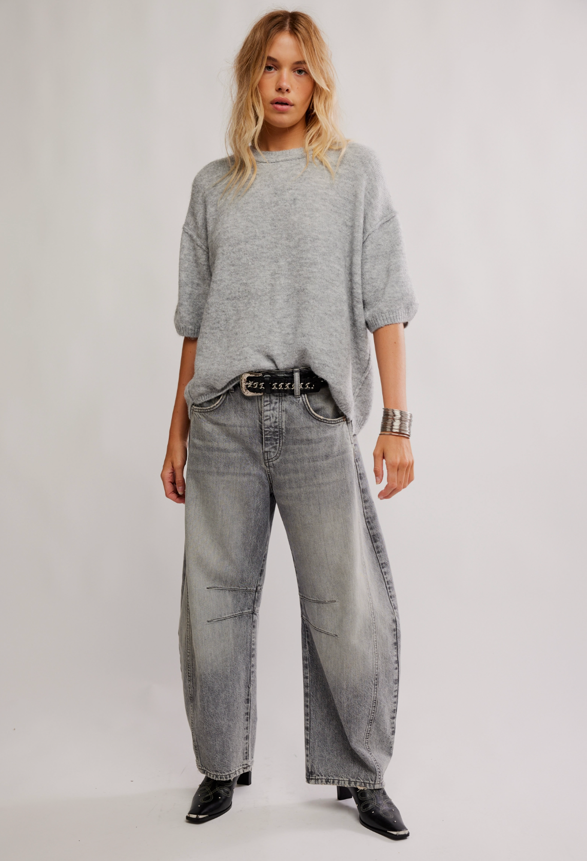 Free People Margot Sweater Tee Shirt - Heather Grey