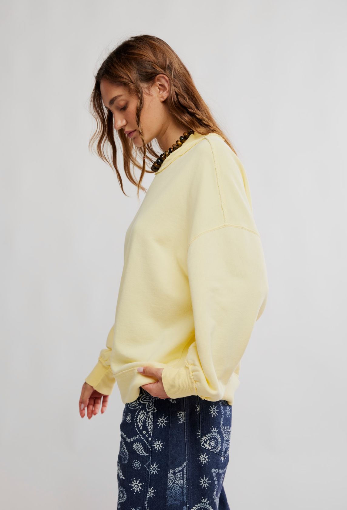 Free People Palm Springs Pullover Sweatshirt - Banana Cream