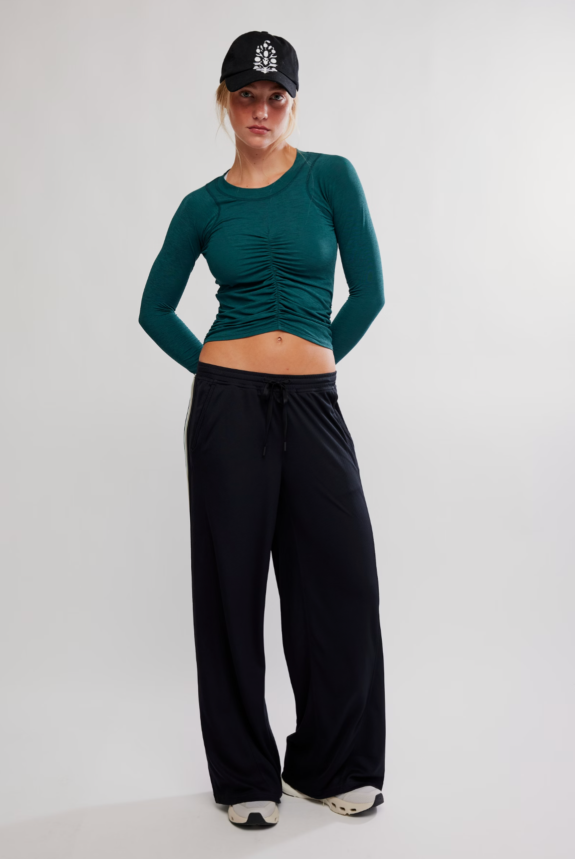 Free People Tempo Ruched Long Sleeve Shirt - Evergreen