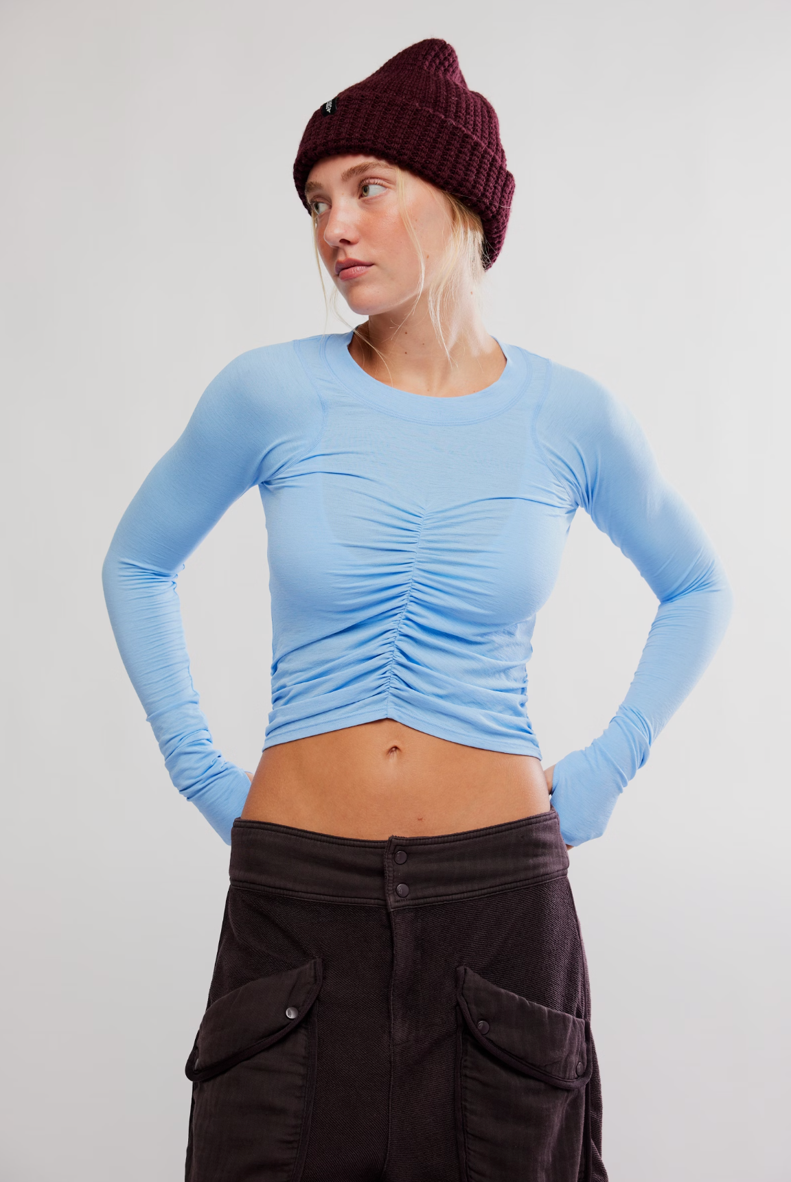 Free People Tempo Ruched Long Sleeve Shirt - High Dive