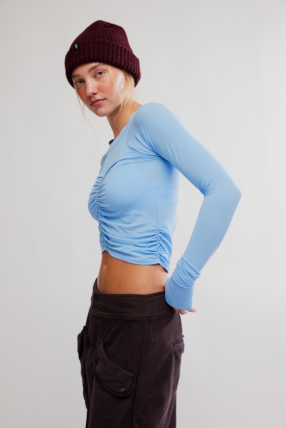 Free People Tempo Ruched Long Sleeve Shirt - High Dive