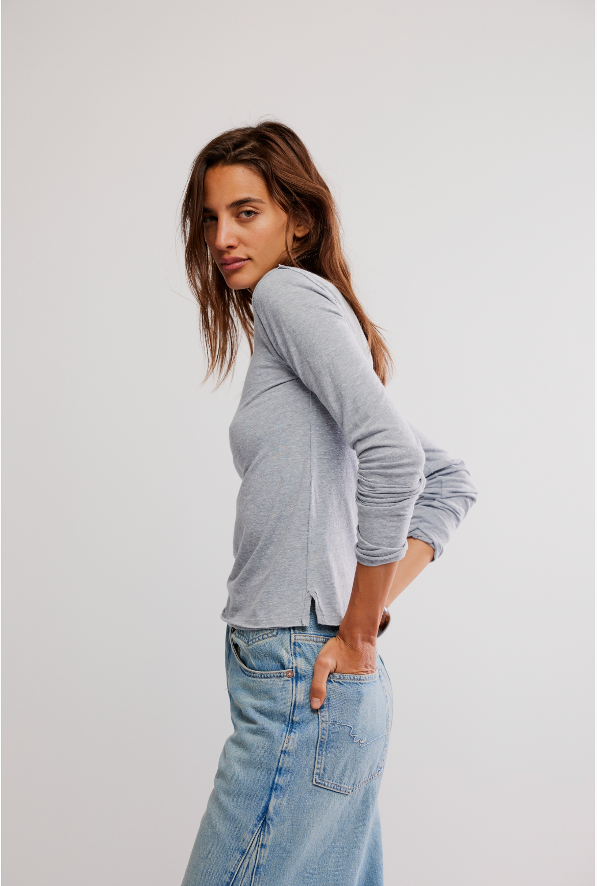 Free People Nova Long-Sleeve Tee Shirt - Greyhound