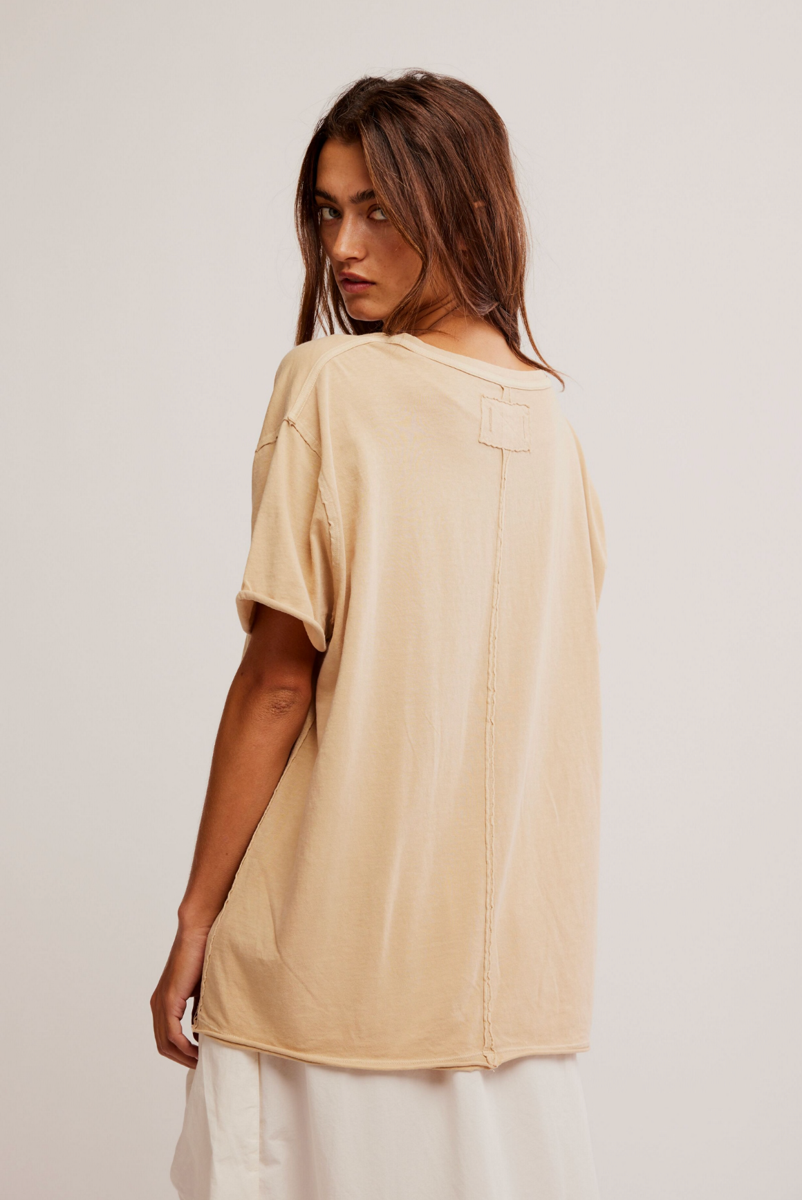 Free People Nina V-Neck Tee Shirt - Oat Latte