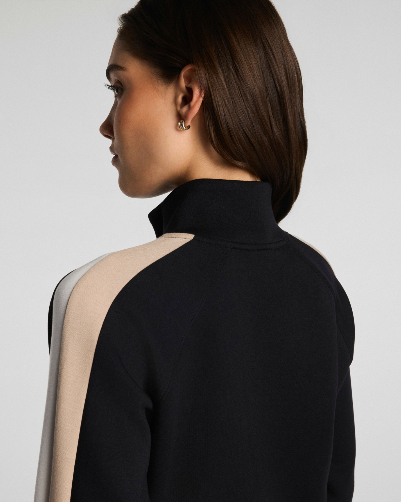 Spanx AirEssentials Colorblock Track Jacket - Very Black Dune Powder