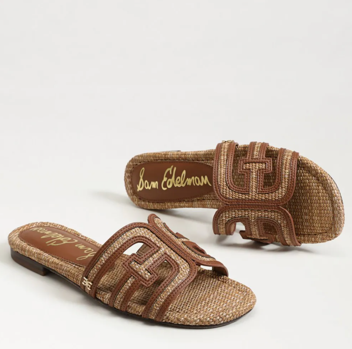 Sam Edelman Bay Multicolor Slide Sandal - Twany Tan Faux Raffia