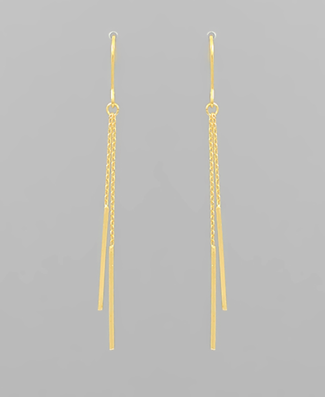 2 Row Thin Bar & Chain Earrings - Gold