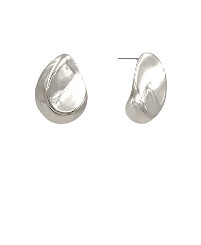 Organic Shape Metal Earrings - Silver